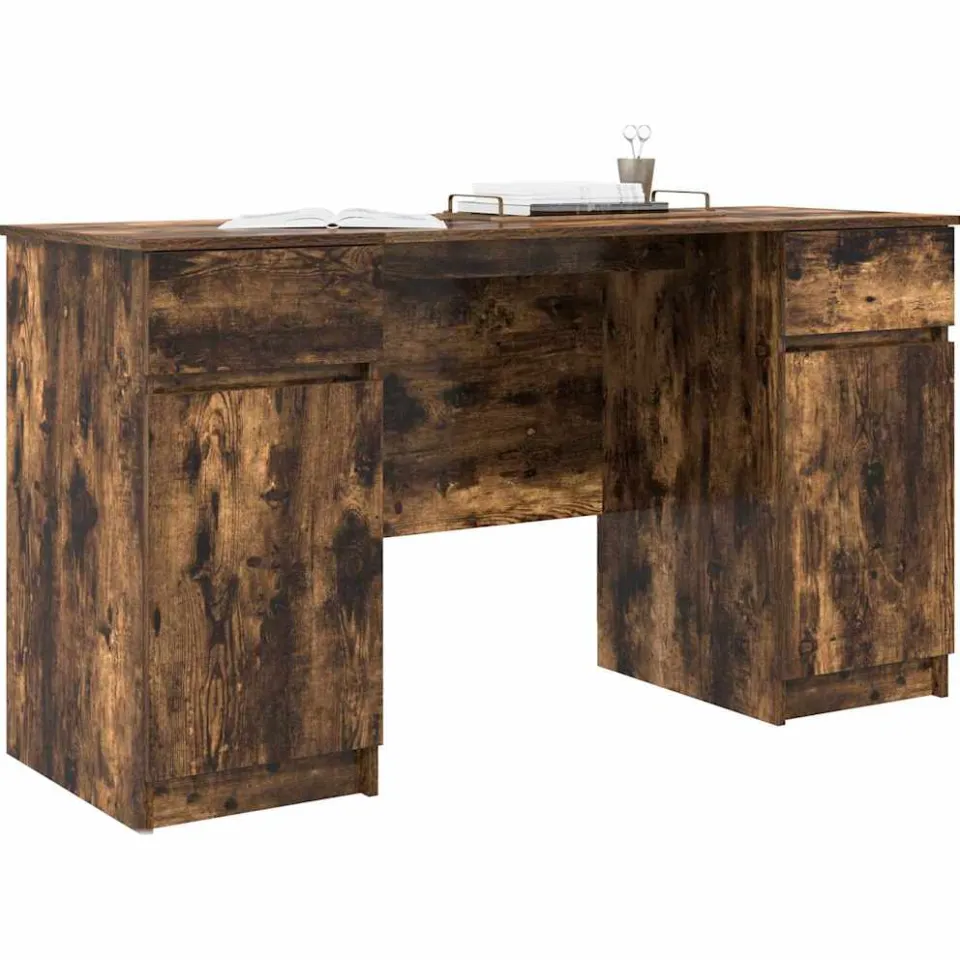 vidaXL Bureau Gerookt eiken 140 x 49 x 76 cm Bewerkt hout Bruin