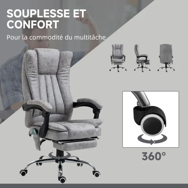 Vinsetto massage bureaustoel - kunstleer - 62x67x120cm - grijs