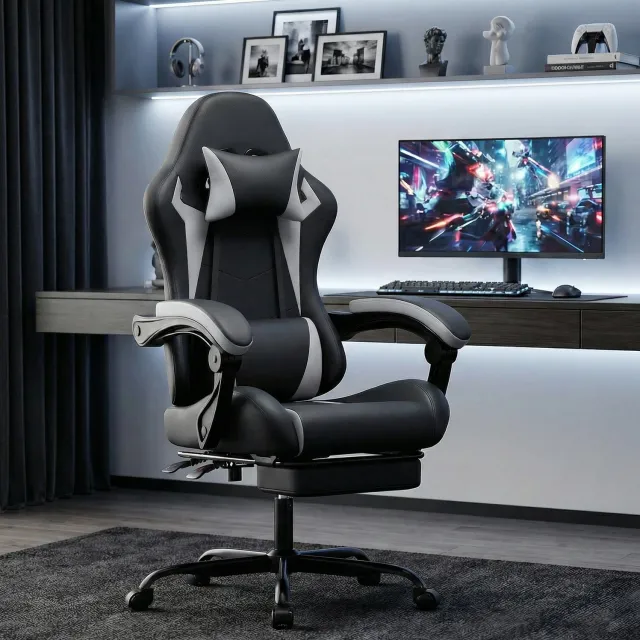 CHICFURN Gamingstoel - Ergonomisch - Met voetsteun - Zwart-wit