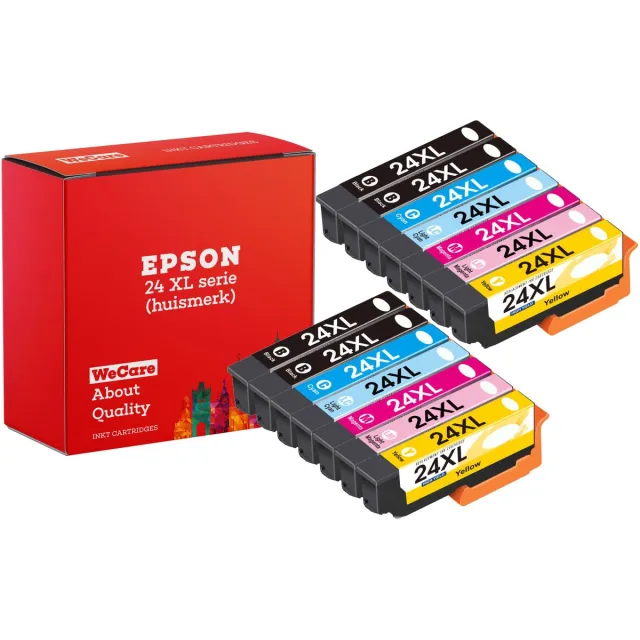 WeCare 14-pack | Geschikt voor Epson 24 / 24XL inkt cartridges - 12 stuks met 2 extra Zwarte Patronen - XP-65 - XP760 - XP850 - XP860 - XP950 - XP960 - XP970 Multipack 12 cartridges (+2 extra zwarte patronen)