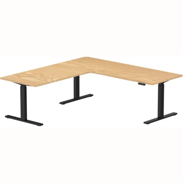 Betaalbarewerkplek Zit sta bureau elektrisch verstelbaar hoekbureau | 180x180x70 cm | frame zwart - blad licht eiken | Memory bediening Zwart (9005)