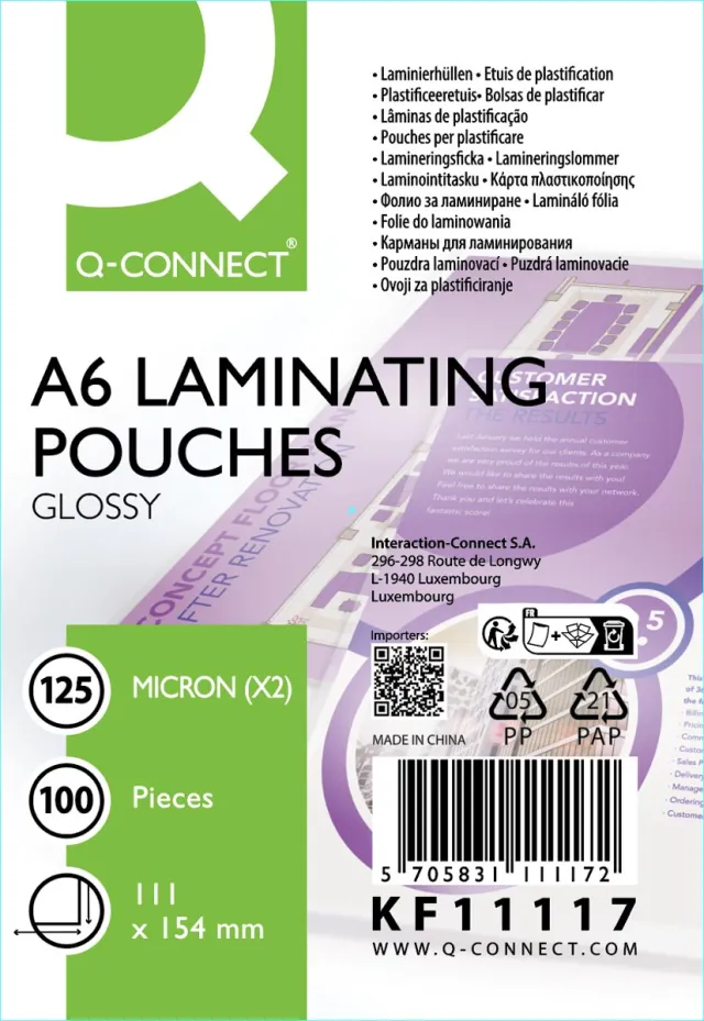 Q-Connect lamineeretui, A6, 125 micron, doos van 100 stuks