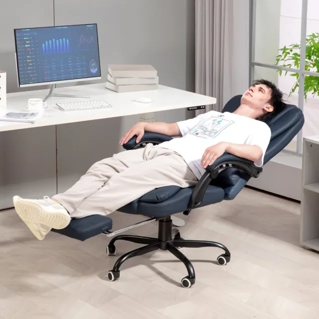 COVREO Bureaustoel massage, 67 x 67 x 111-121 cm, blauw leer, voetsteun Blue