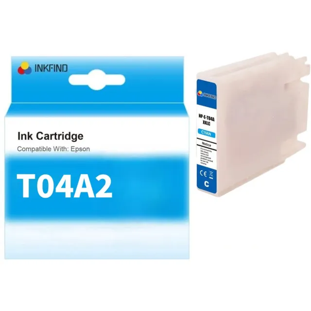 INKFIND T04A Cyaan Inktcartridge compatibel met Epson T04A (T04AXXLC) Extra Hoge Capaciteit - 1-pack Cyaan*1 Cyaan x 1