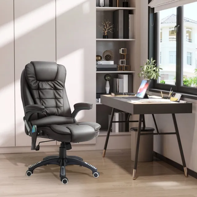 DESMIU Bureaustoel 62 Cm - 6-Punts Vibratiemassage Met Warmtefunctie En Hoogteverstelling - Voor Kantoor En Thuiswerkplek - Kunstleer Zwart