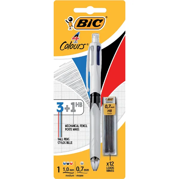 Bic Balpen Bic 3kleuren met vulpotlood HB 0.7mm medium wit blister à 1st blauw