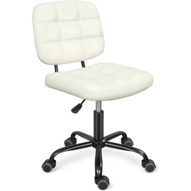 Leader Accessories Ergonomische Bureaustoel Zonder Armleuningen - In Hoogte Verstelbaar - 360° Draaibare Wielen - Moderne Compacte Werkstoel Voor Kantoor En Thuiswerk - Wit