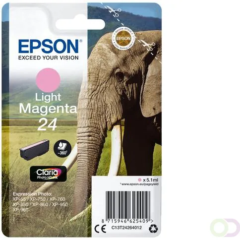 Epson Elephant Singlepack Light Magenta 24 Claria Photo HD Ink (C13T24264012)