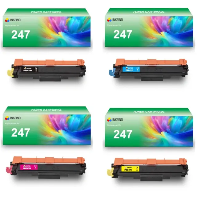 INKFIND TN247 tonercartridge multipack van 4 stuks (Zwart+Cyaan+Magenta+Geel) compatibel met Brother TN247BK/TN247C/TN247M/TN247Y TN-247BK/TN-247C/TN-247M/TN-247Y (Zwart+Cyaan+Magenta+Geel) toner cartridge -4-pack BK/C/M/Y Zwart/Cyaan/Magenta/Geel
