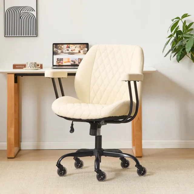 HAUSS SPOLE Bureaustoel - Ergonomisch Design Met Verstelbare Zithoogte En Optionele Armleuningen - Voor Kantoor En Thuis - Leer Wit