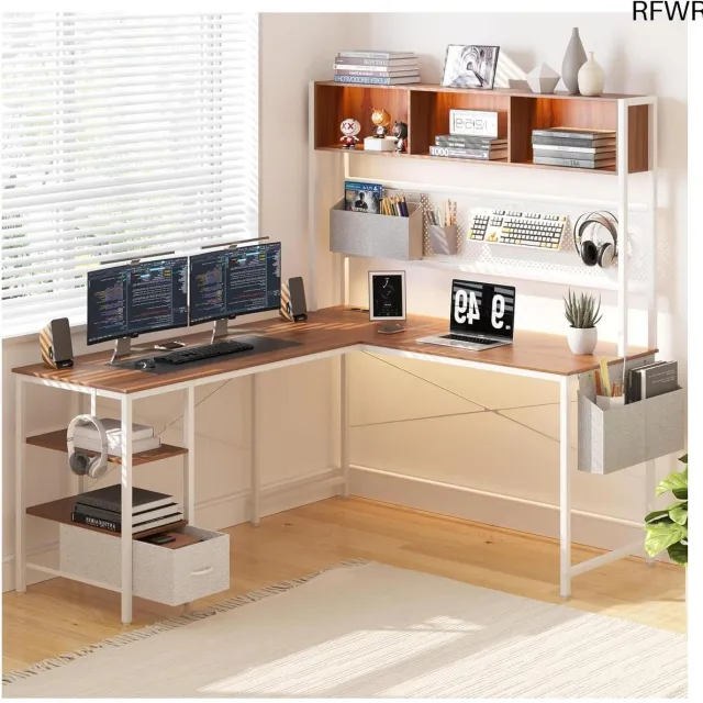 RFWR L-vormig Gaming Bureau met LED Verlichting en Opbergruimte - 120 x 148 cm Bruin