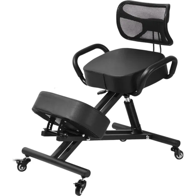 Stervia Kniestoel Met Rugleuning - Stoel - Bureaustoel - In Hoogte Verstelbaar - Zachte Bekleding - Zwart - 70-80 x 46.5 x 80-90 cm