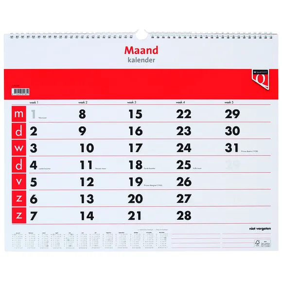 Quantore Maandkalender 2027 Quantore