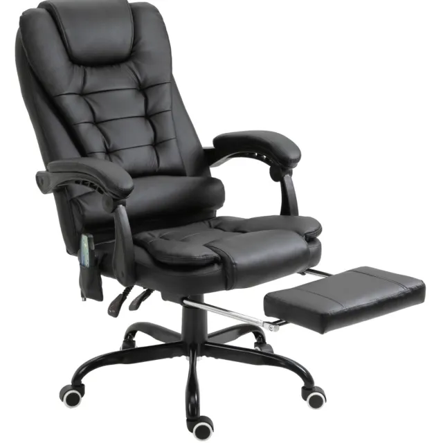OKWISH Bureaustoel 67 x 79 x 111-121 cm - Met 7 Massagepunten, Hoogteverstelbaar, Draaibaar, Voetsteun - Zwart Kunstleer