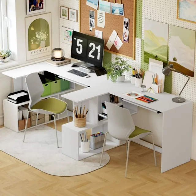 REDOM Hoekbureau - L vorm - Toetsenbordlade - Open vakken - Melamine oppervlak - Spaanplaat - Wit - 120 x 100 x 76 cm