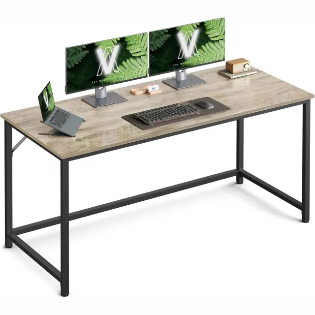 Vasagle Computerbureau, tafel, 135 x 60 x 76 cm, voor kantoor, slaapkamer, woonkamer, computerbureau, heidegrijs en inktzwart LWD043B02 Greige + Zwart