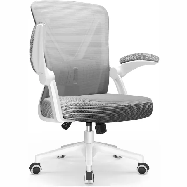 Elekiatech Ergonomische Bureaustoel - Bureaustoel - Opklapbare Armleuningen - Bureaustoelen voor Volwassenen - 150 Kg - Grijs