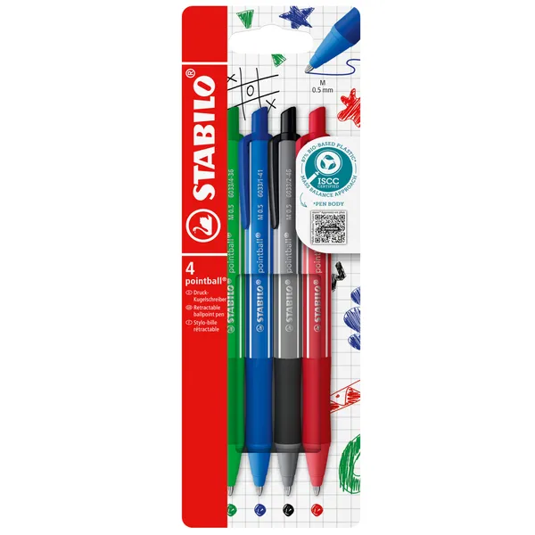 Stabilo Balpen STABILO pointball colorful medium assorti blister à 4 stuks