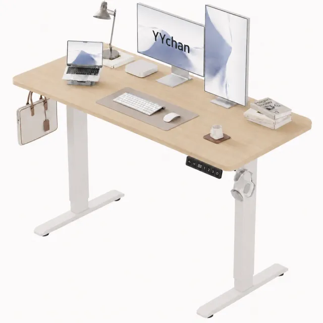 YYchan Bureau Elektrisch Verstelbaar 140x60 - Zit Sta Bureau met Geheugenfunctie - Eendelig Werkblad & Stabiel T-Frame - Ergonomisch Gaming Bureau - Eiken Wit