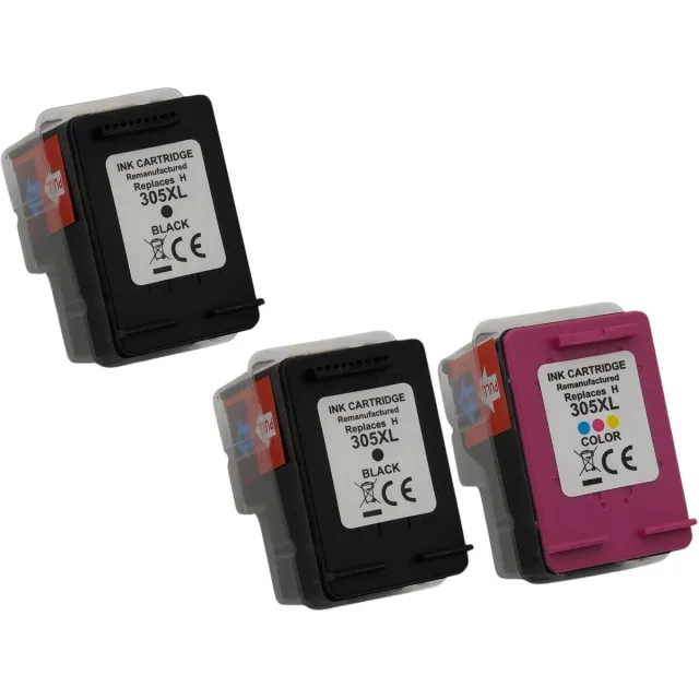 KATRIZ REMAN inkt HP305XL (2x Zwart +1 Kleur) ;HP 305 XL / HP305 |Geschikt voor HP DeskJet2320/2700/2720/2724/2732/2742/ 2752/2755/ 2776 /4110e/ 4120e/ 4130/ 4152e/ 4158e/ DeskJet Plus 4100 series Zwart, Kleur