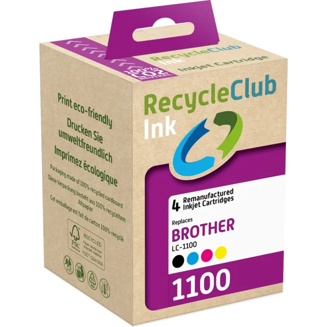 RECYCLECLUB Cartridge compatibel met Brother LC-1100 Multipack K10349RC zwart + kleur