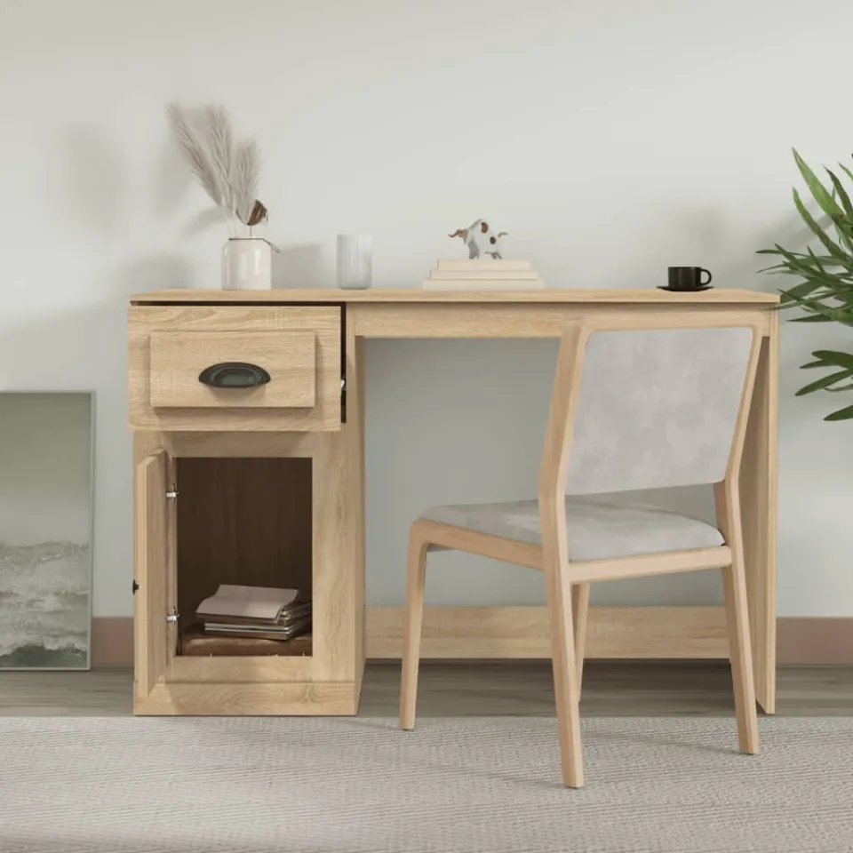 vidaXL Bureau met lade 115x50x75 cm bewerkt hout sonoma eikenkleurig, foto 3
