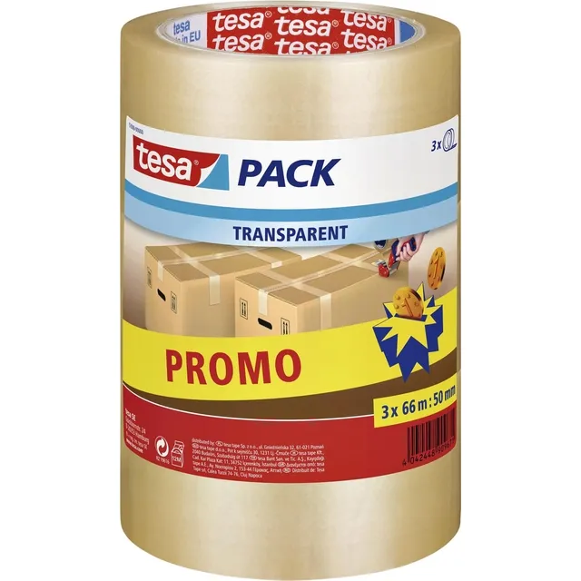 Tesa Verpakkingstape tesapack® 66mx50mm transparant promopack 3 rollen