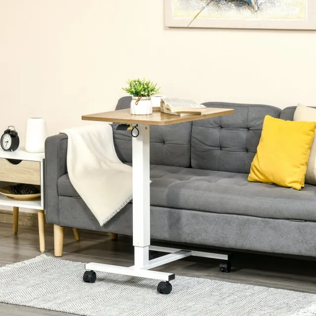 STILVORA Verstelbaar Bureau Met Wielen - C Vormig Ruimtebesparend Sta Zit Bureau - Voor Thuis En Kantoor - Metaal En Spaanplaat - 65 X 48 X 70 110 Cm - Wit Natuurlijk Naturel