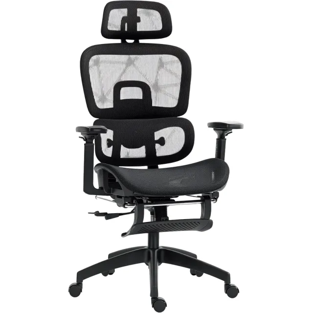Lunpog Ergonomische bureaustoel - gamingstoel met hoge rugleuning van gaas - 3D-armleuningen en verstelbare hoofdsteun - comfortabele computerstoel met kantelfunctie Zwart