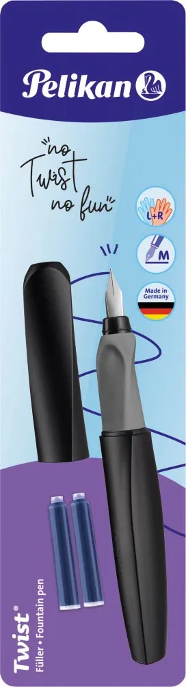 Pelikan Twist vulpen, op blister, zwart blauw