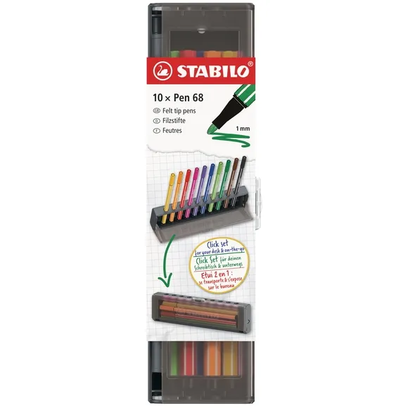 Stabilo Viltstift STABILO Pen 68 medium clickset à 10 kleuren