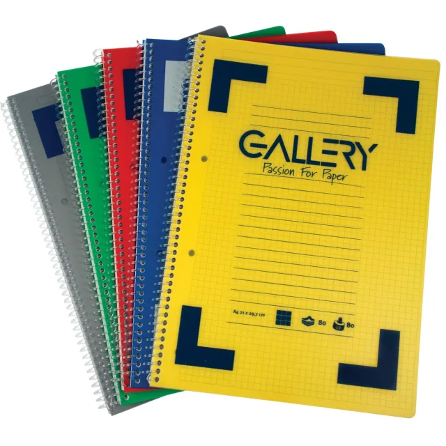 Gallery Traditional spiraalschrift ft A4, gelijnd, geassorteerde kleuren, 160 bladzijden blauw
