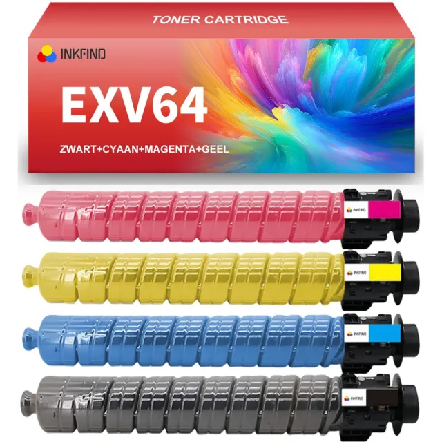 INKFIND EXV64 Zwart/Cyaan/Magenta/Geel tonercartridge compatibel met Canon C-EXV64 EXV64 geschikt voor Canon imageRUNNER ADVANCE DX C3926i/3930i/3935i/3922i - 4-pack BKCMY Zwart x 1, Cyaan x 1, Magenta x 1, Geel x 1