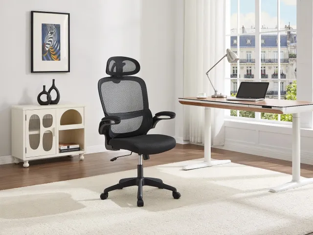 Vente-unique Ergonomische bureaustoel met hoofdsteun - Stof - Zwart - NIRANO