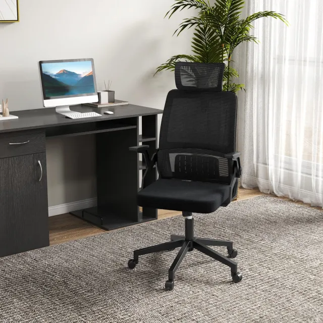 MODENUIT Bureaustoel 58 x 61 x 102-119 cm - Verstelbare Hoofdsteun en Kantelfunctie - Voor Kantoor - Mesh Zwart
