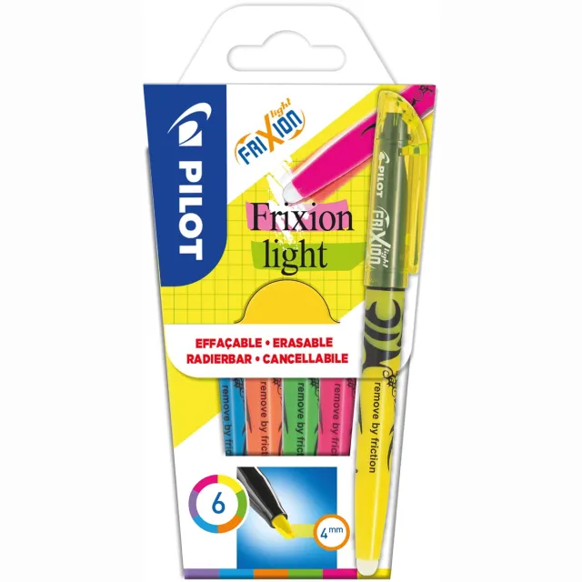 Pilot markeerstift Frixion Light, blister van 6 stuks in geassorteerde kleuren blauw