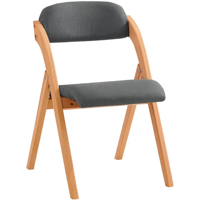 SoBuy Houten Klapstoel met Gestoffeerd Zitkussen, Bureaustoel, Eetkamerstoel, Natuur/Donkergrijs, 47.5x77x59 cm, FST92-SG - voor eetkamer, balkon of kantoor