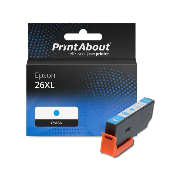 PrintAbout huismerk Inktcartridge 26XL (C13T26324012) Cyaan Hoge capaciteit Geschikt voor Epson