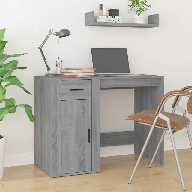 vidaXL Bureau 100x49x75 cm bewerkt hout grijs sonoma eikenkleurig, foto 2