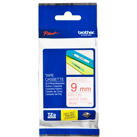 Brother Labeltape Brother P-touch TZe-222 standaard 9mm rood op wit