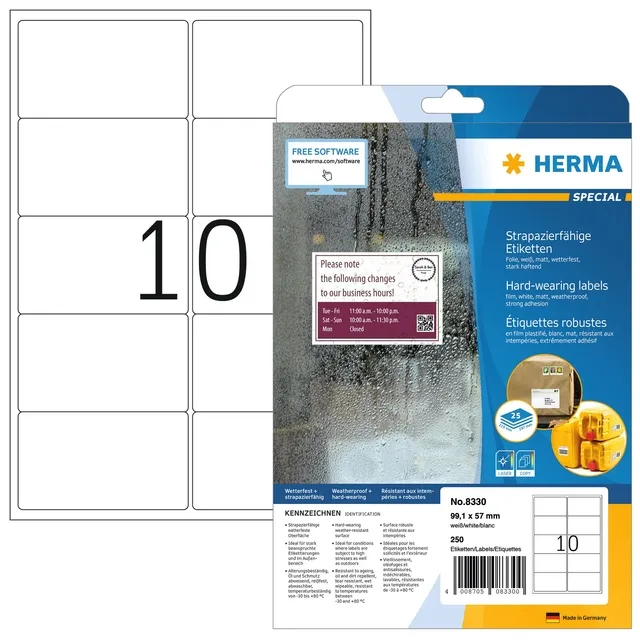 Herma Etiket HERMA 8330 99.1x57mm weerbestendig wit 250 stuks