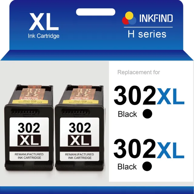 INKFIND 302XL Geschikt voor HP302 HP302XL HP 302 HP 302XL F6U68AE F6U66AE Inktcartridge - Hoge Capaciteit 2-pack Zwart 2-pack Zwart x 2
