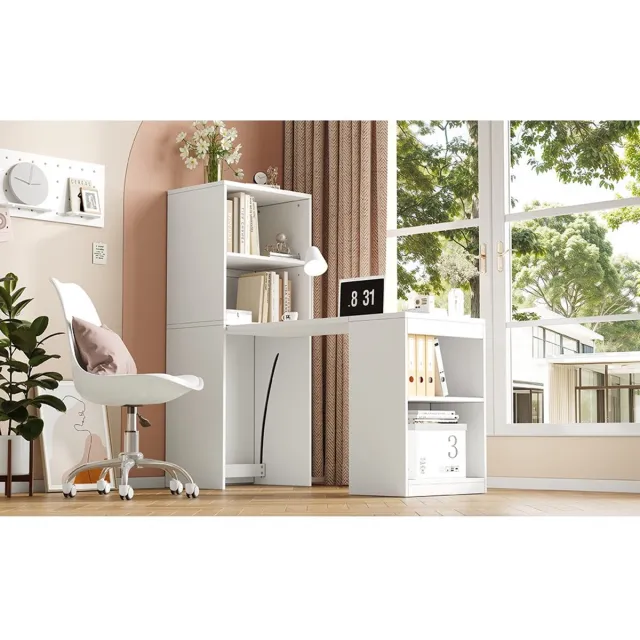YYchan computerbureau - wit - 130 x 51 x 137 cm + 51 x 137 cm - met opbergruimte - met wielen