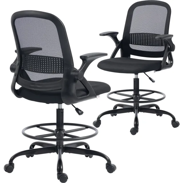 Homcom Tekenstoel - Mesh (Polyester) - 58x63x126cm - Zwart