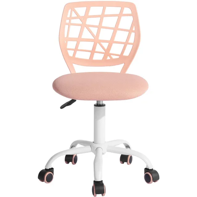 Imperatoris Bureaustoel zonder Armleuningen – Draaistoel met Wielen – Linnen Bureaustoel met Lendensteun – Make-up Stoel / Fauteuil voor Slaap- en Studeerkamer Pink I