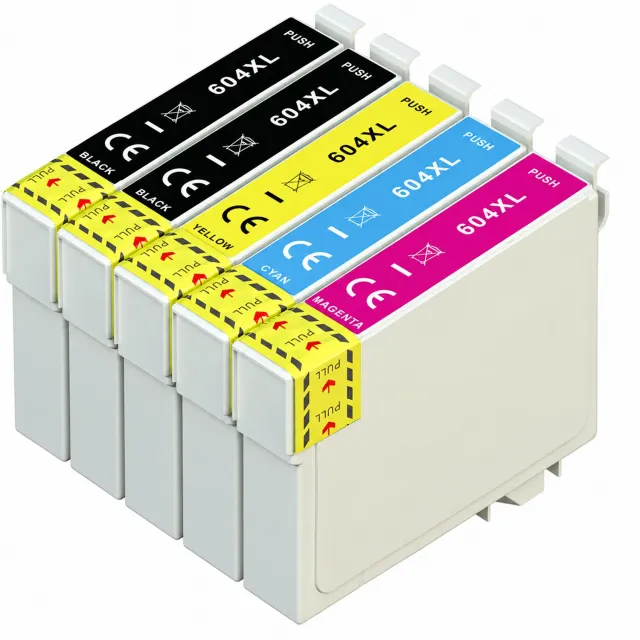 Boxstuff Inkt geschikt voor 604XL - Compatibel met Epson 604 XL - Inkt Cartridge 5-pack voor Epson Expression Home XP-2200 / XP-2205 / XP-3200 / XP-3205 / XP-4200 / XP-4205 / Workforce WF-2910 / WF-2930 / WF-2935 / WF-2950 - Pack Kleur en Zwart 2x Zwart, 1x Cyaan, 1x Magenta, 1x Geel