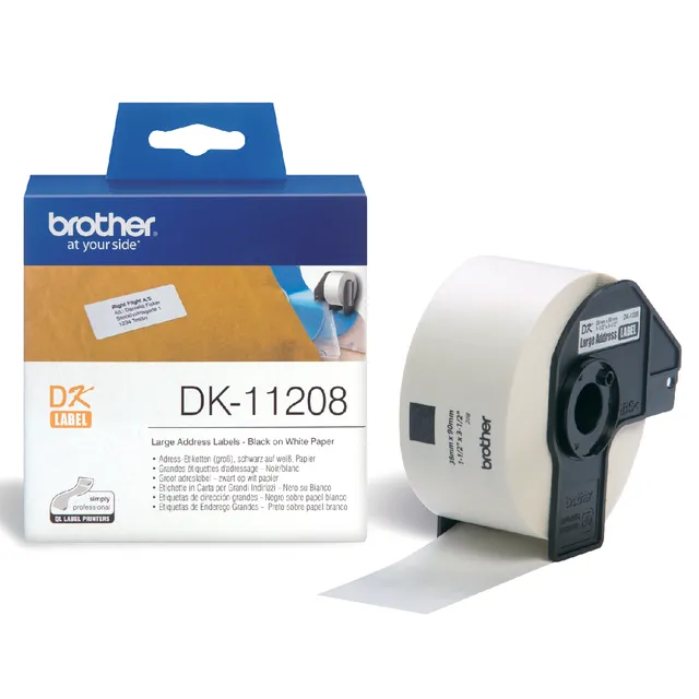 Brother Etiket Brother DK-11208 adressering groot 38x90mm 1 rol á 400 stuks wit