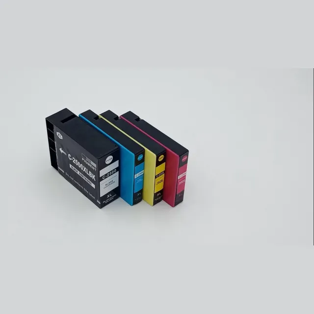 KATRIZ huismerk inkt voor|Canon PGI 1x 2500XL Zwart + 1x 2500XL Cyaan + 1x 2500XL Magenta + 1x 2500XL Geel|(Pigment ink)|4stuks| Met chip Zwart, Cyaan, Magenta, Geel
