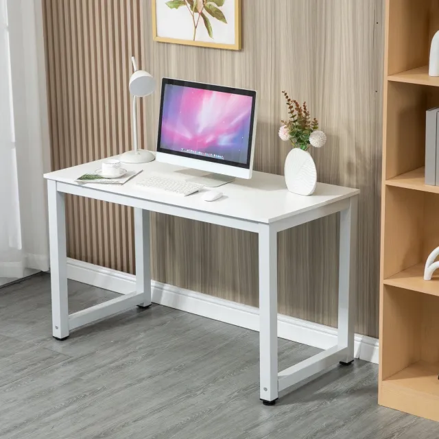MIVRAY Bureau - Ruim Computertafel Met Stevig Frame - Veelzijdig Voor Kantoor En Thuiswerk - MDF En Metaal - 120x60x74 Cm - Wit White