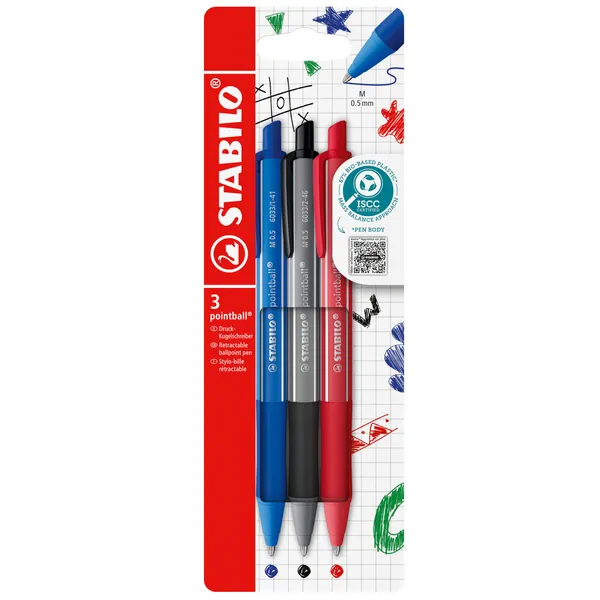 Stabilo Balpen STABILO pointball colorful medium assorti blister à 3 stuks